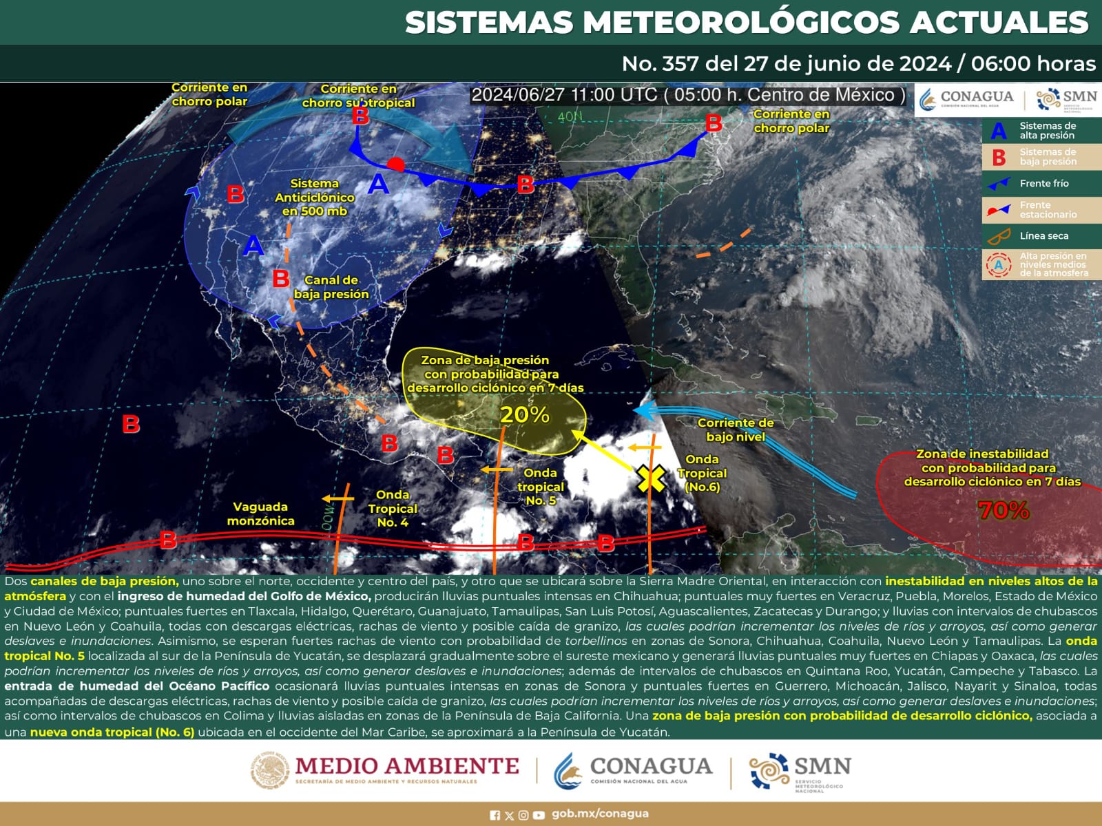 Pronostican lluvias en más de 20 entidades